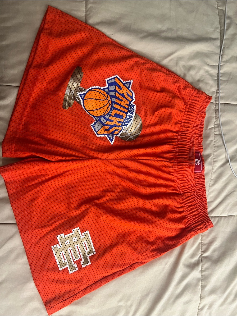 Eric Emanuel Knicks Orange Men's Basketball Shorts with Team Logo